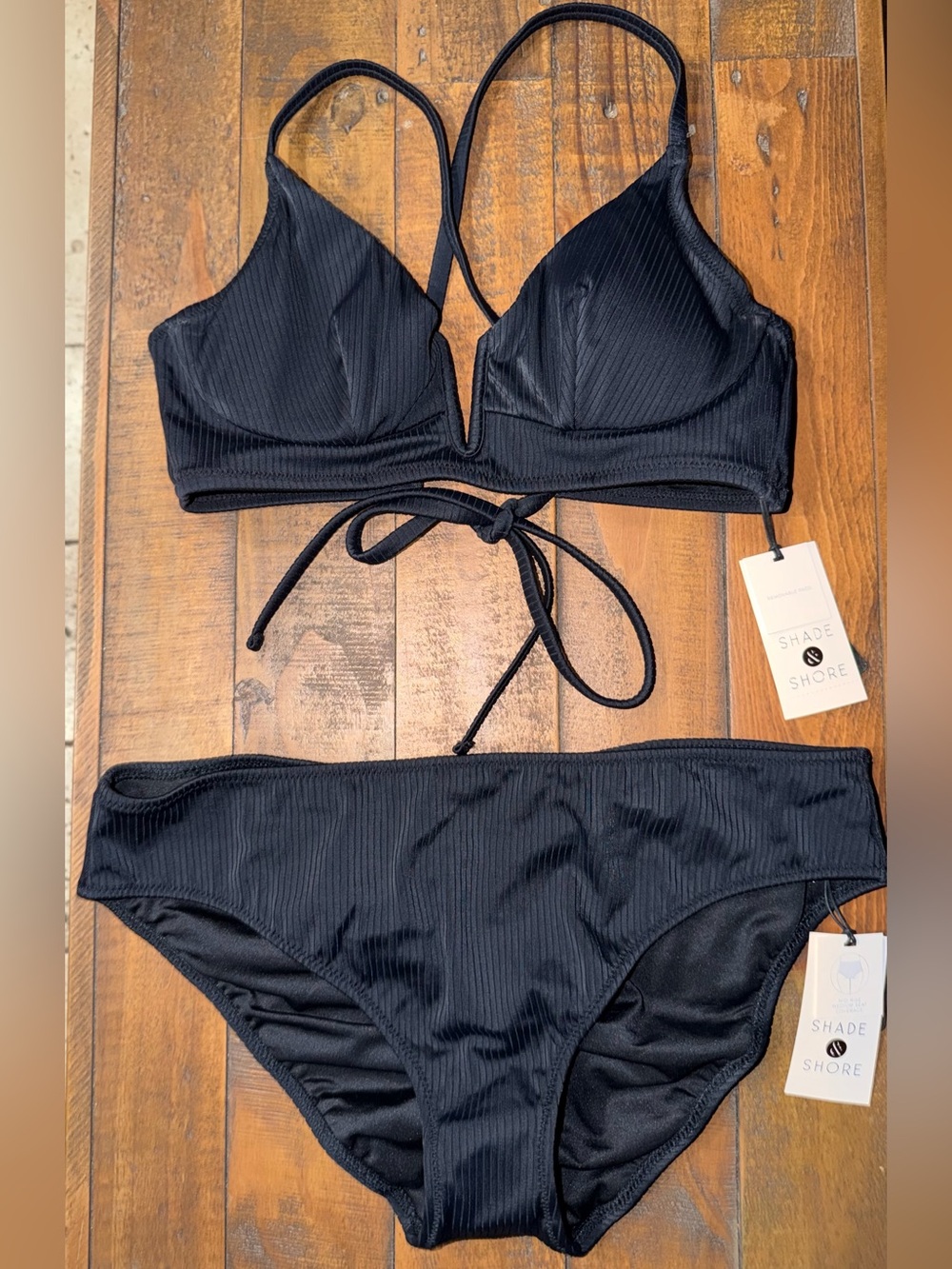 Shade & Shore Black Ribbed V-Wire Bikini